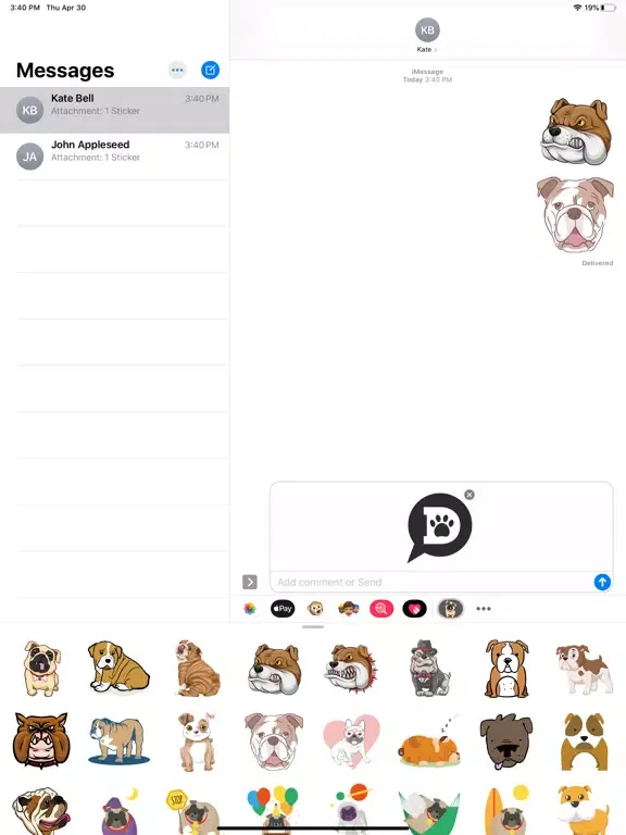 Lazy Bulldog Stickers iPad 应用截图