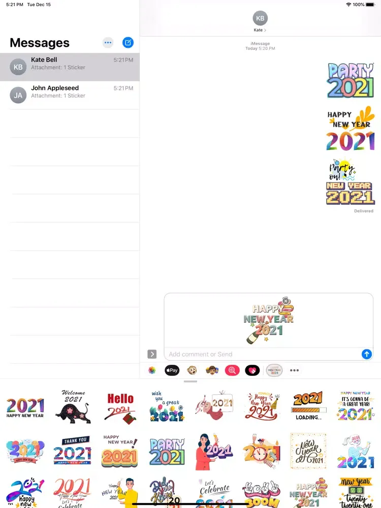 Tangkapan layar 2021 Twenty New Year Stickers iPad 