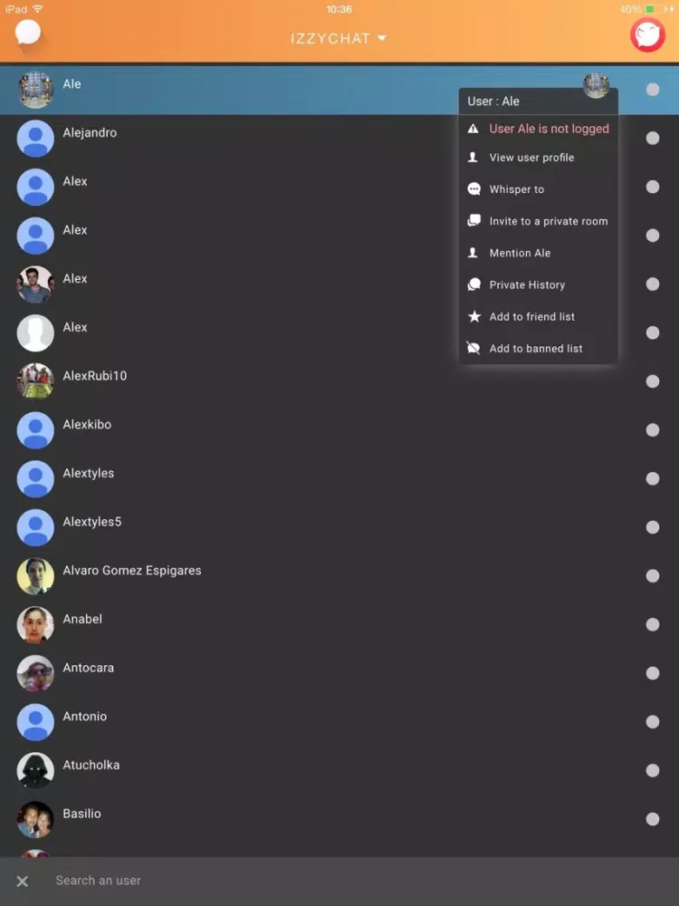 Capturas de pantalla de izzyChat iPad 