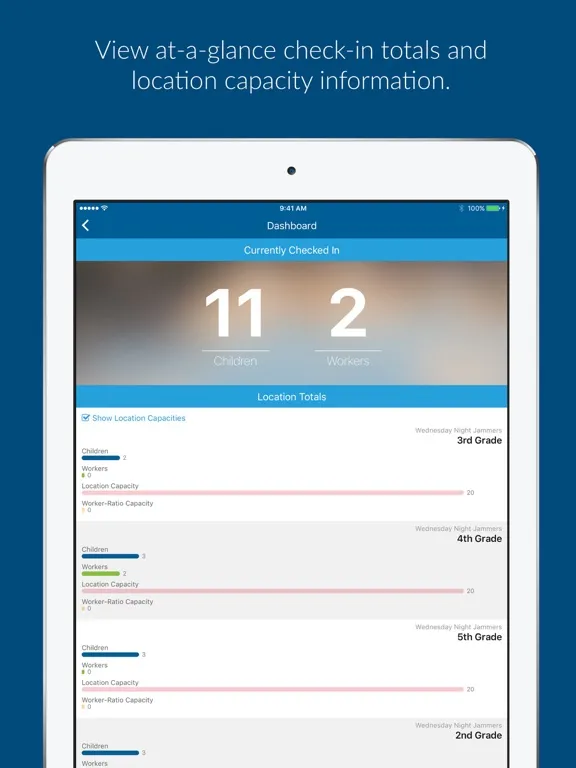 Tangkapan layar KidCheck Admin Console iPad 
