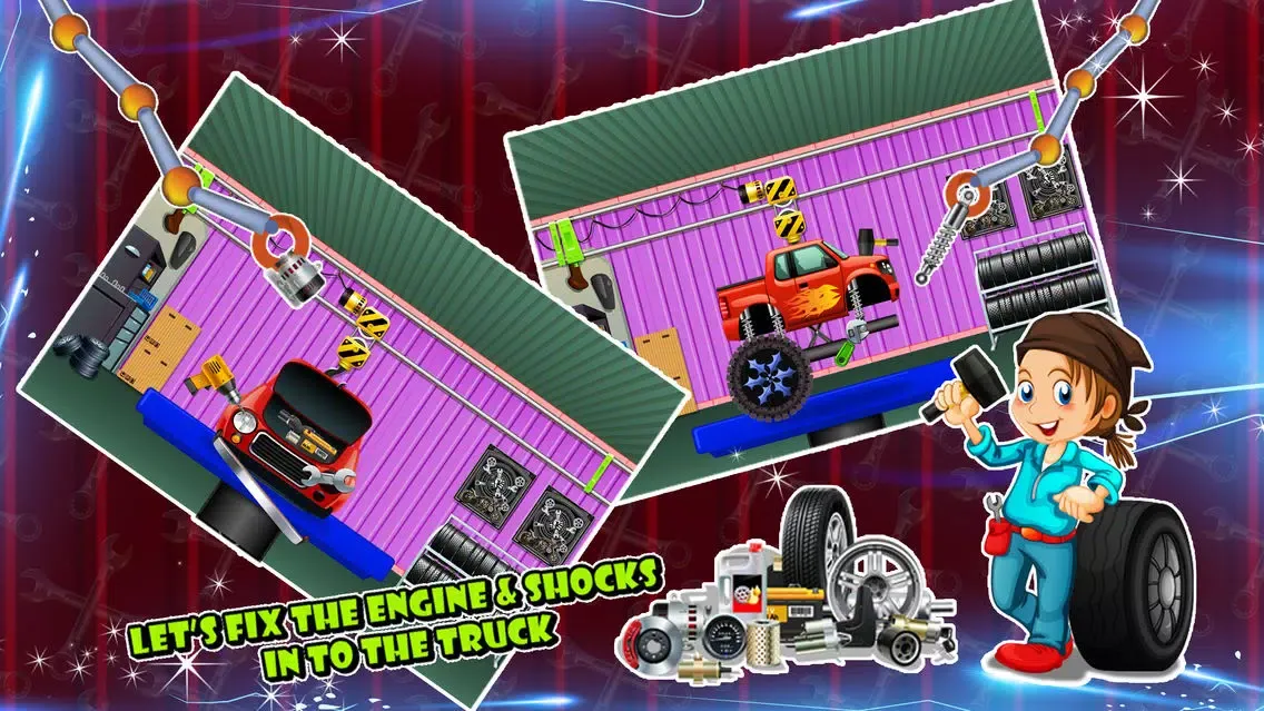 Tangkapan skrin Monster Truck Builder - Build 4x4 vehicle in this crazy mechanic game for kids