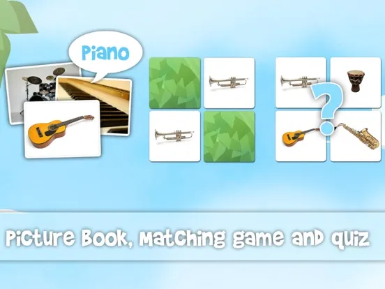 Zrzuty ekranu Musical instruments sounds flashcards and matching pairs game for kids and toddlers iPad 