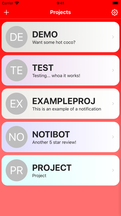 Capturas de tela do NotiBot