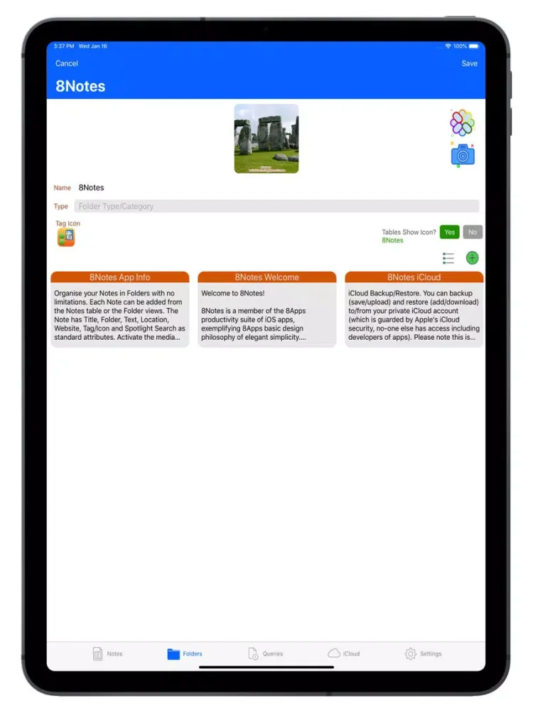 Ảnh chụp màn hình của 8Notes iPad 