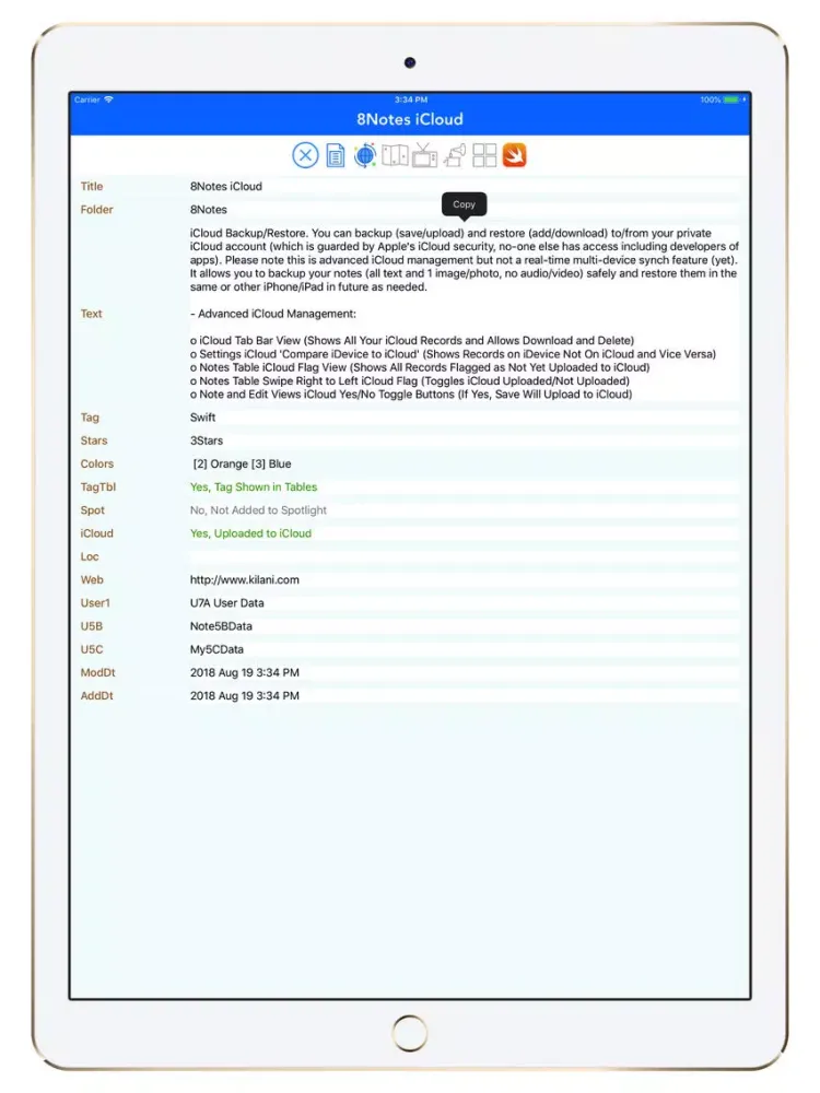 Ảnh chụp màn hình của 8Notes iPad 
