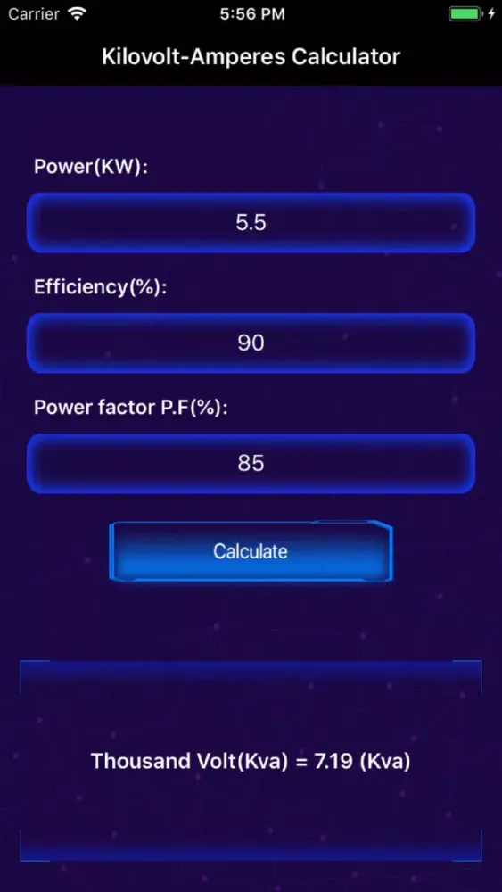 Captures d'écran de Kilovolt-amperes Calculator