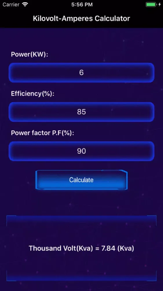 Captures d'écran de Kilovolt-amperes Calculator