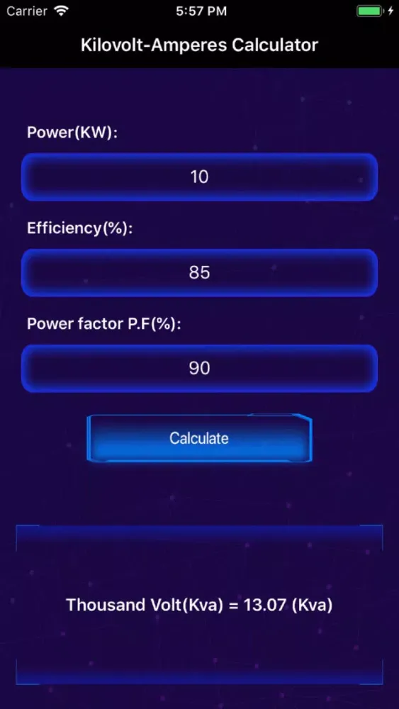 Captures d'écran de Kilovolt-amperes Calculator