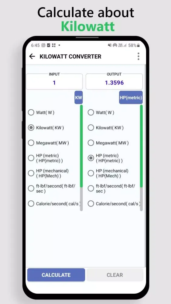 Kilowatt Calculator سکرین شاٹس