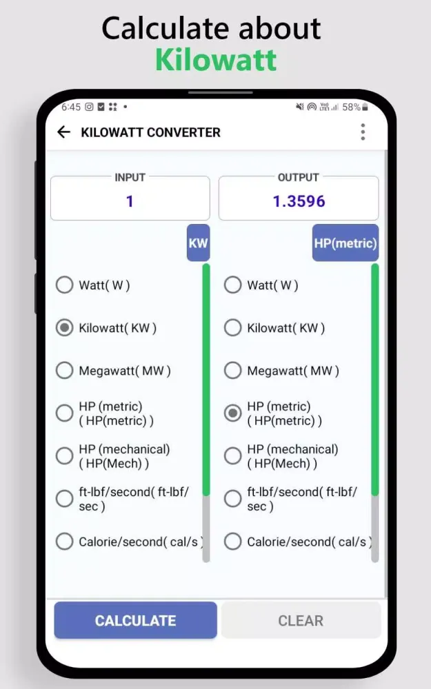 Kilowatt Calculator سکرین شاٹس