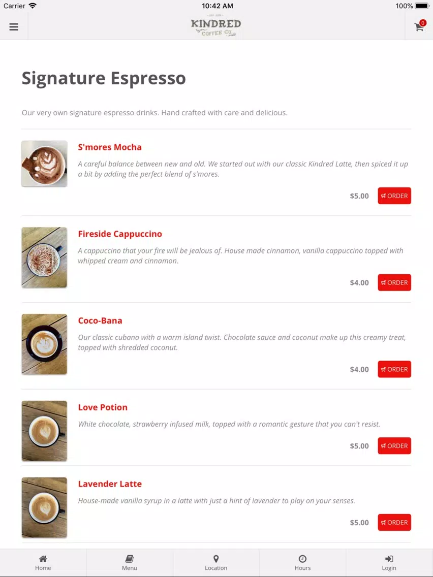 Capturas de pantalla de Kindred Coffee Online Ordering iPad 