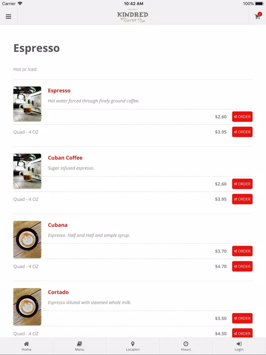 Capturas de pantalla de Kindred Coffee Online Ordering iPad 