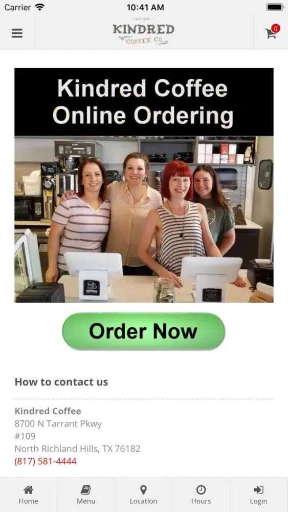 Tangkapan skrin Kindred Coffee Online Ordering
