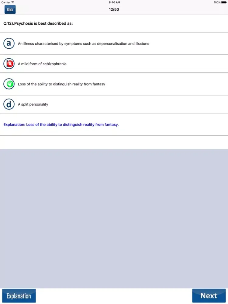 Zrzuty ekranu Psychiatry Quiz Questions iPad 