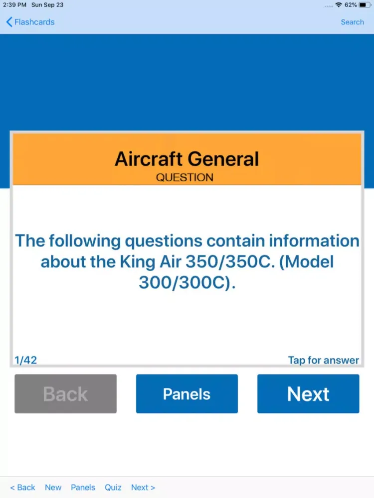 Capturas de tela do King Air 300/350 Study App iPad 