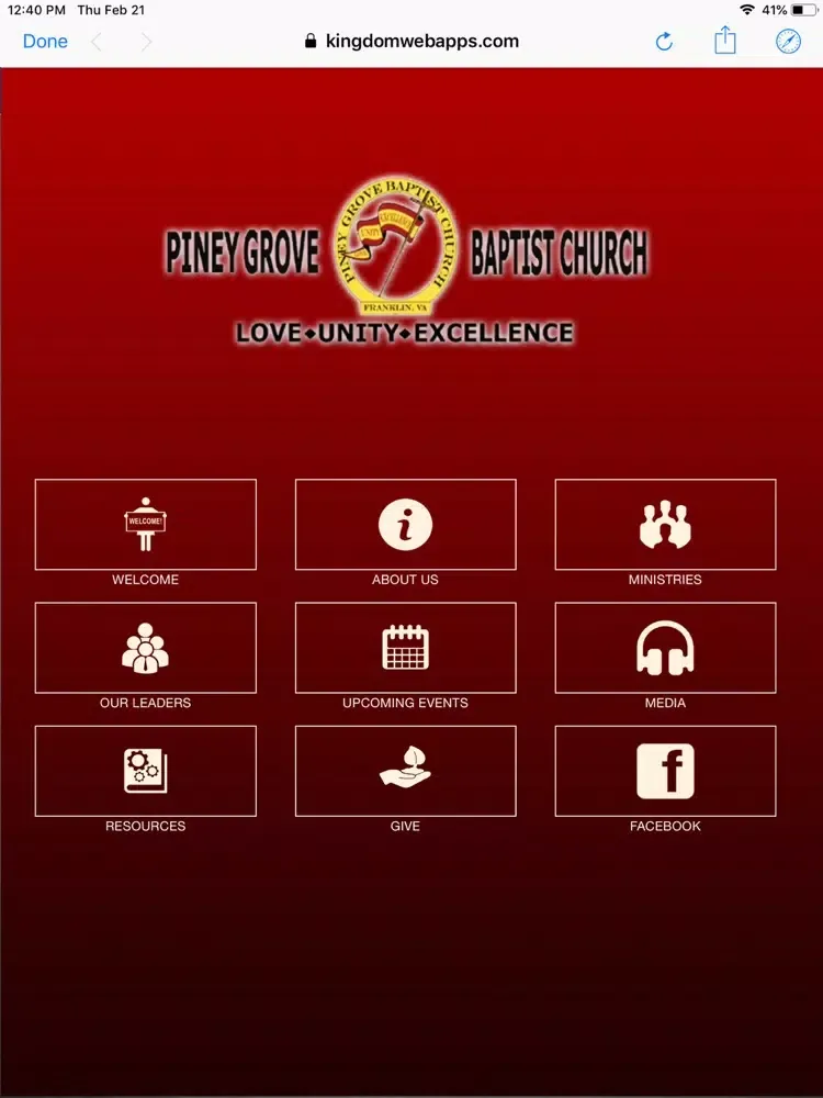Tangkapan skrin Piney Grove Baptist Church iPad 