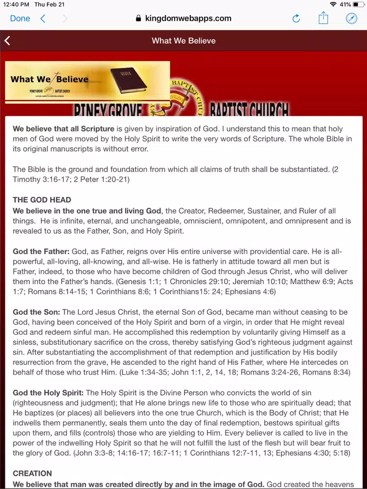 Capturas de tela do Piney Grove Baptist Church iPad 