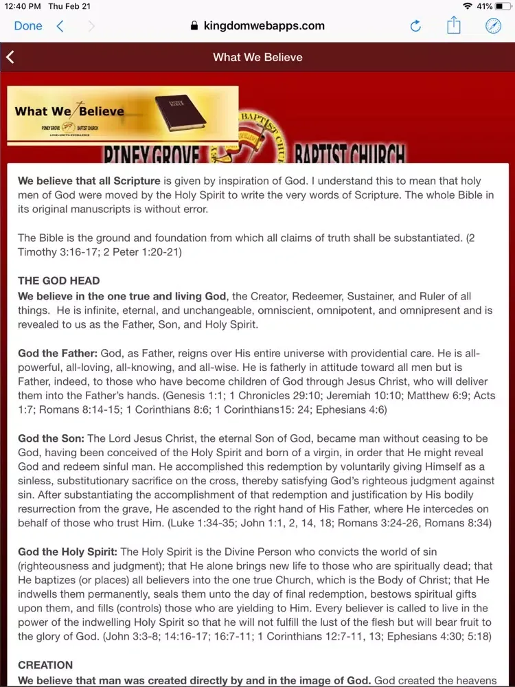 Tangkapan skrin Piney Grove Baptist Church iPad 