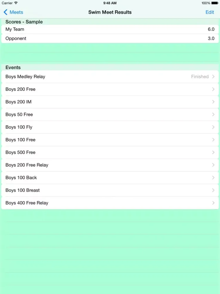 ภาพหน้าจอของ Swim Meet Scoring Advanced iPad 