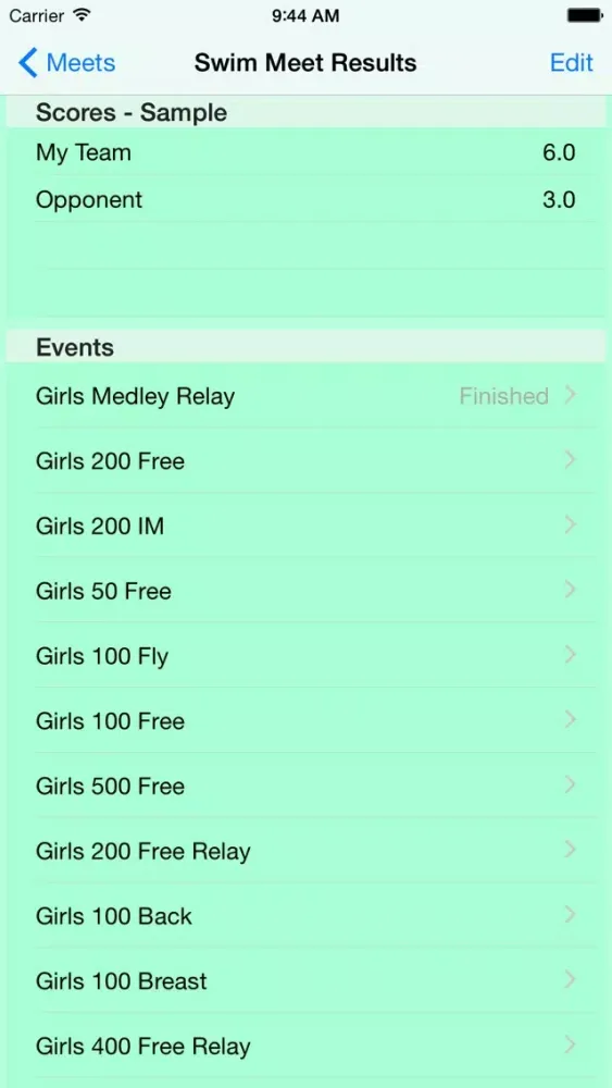 ภาพหน้าจอของ Swim Meet Scoring Advanced