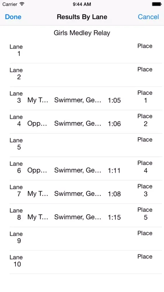 ภาพหน้าจอของ Swim Meet Scoring Advanced