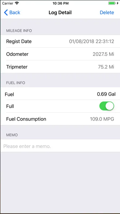 ภาพหน้าจอของ ODO2TRIP