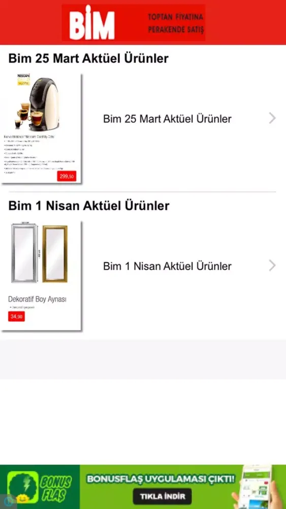 Zrzuty ekranu Bim Aktüel Ürünler