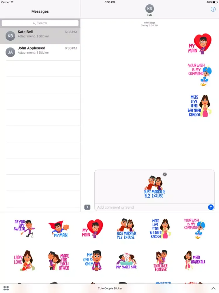 Ảnh chụp màn hình của Cute Couple Stickers iPad 
