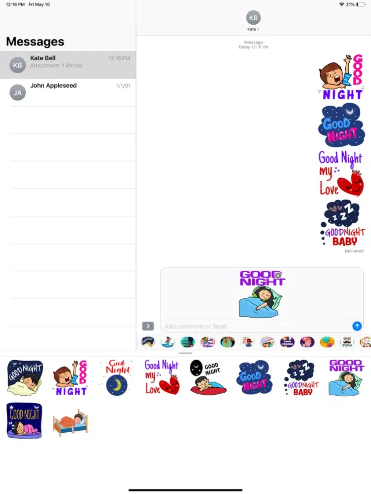 Good Night Sweet Stickers iPad 应用截图