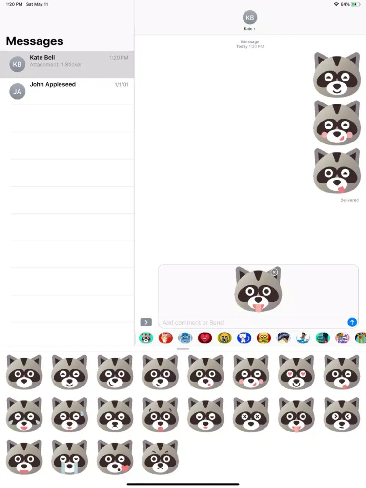 تصاویر Raccoon Cartoon Stickers iPad 