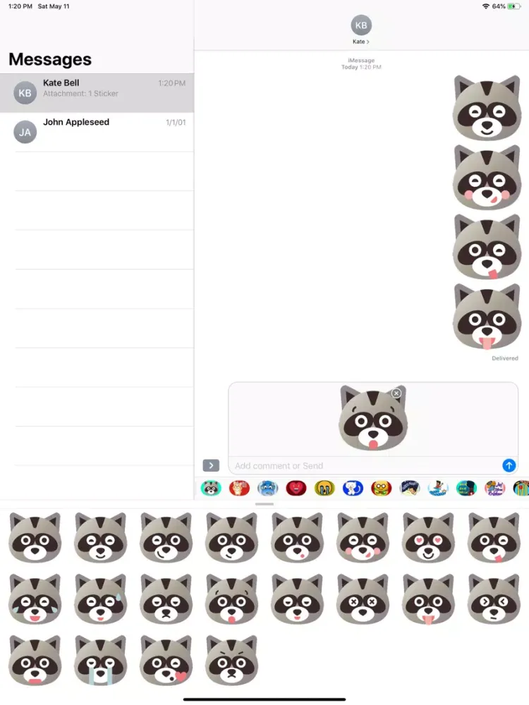 تصاویر Raccoon Cartoon Stickers iPad 