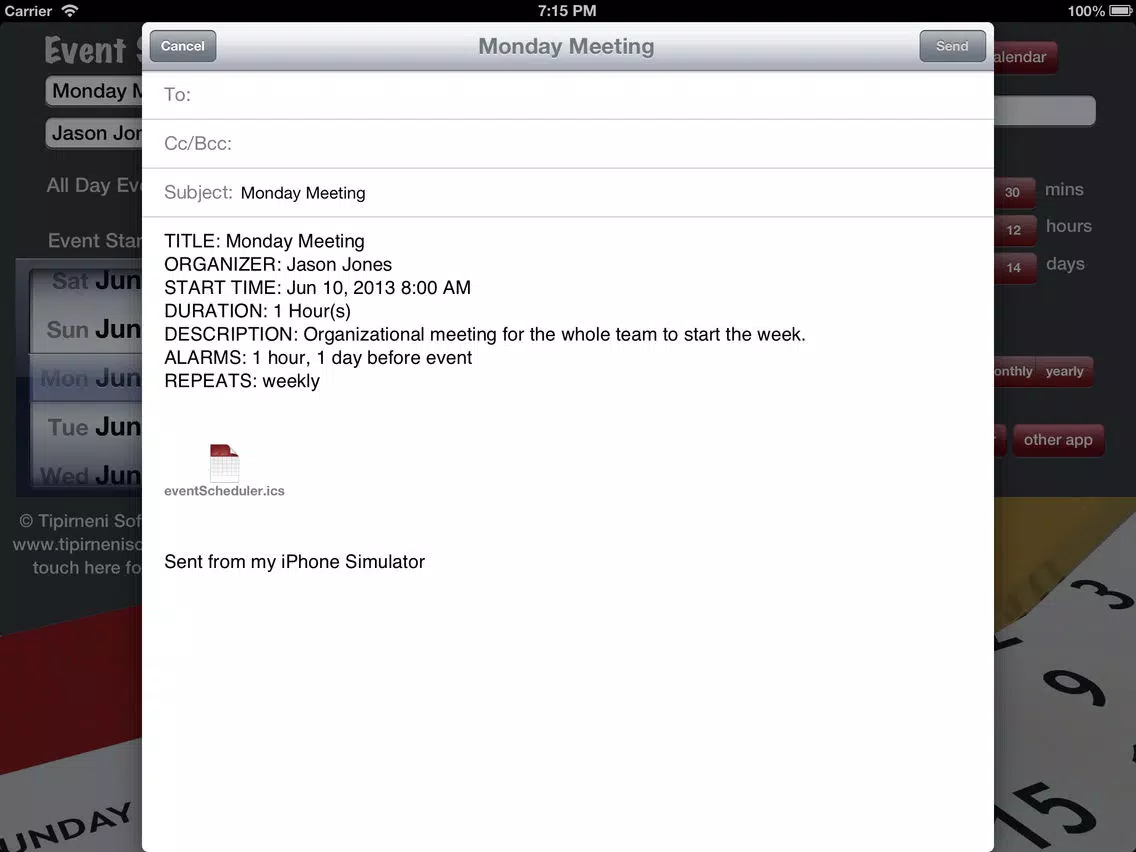 ภาพหน้าจอของ event scheduler free - ics file maker iPad 