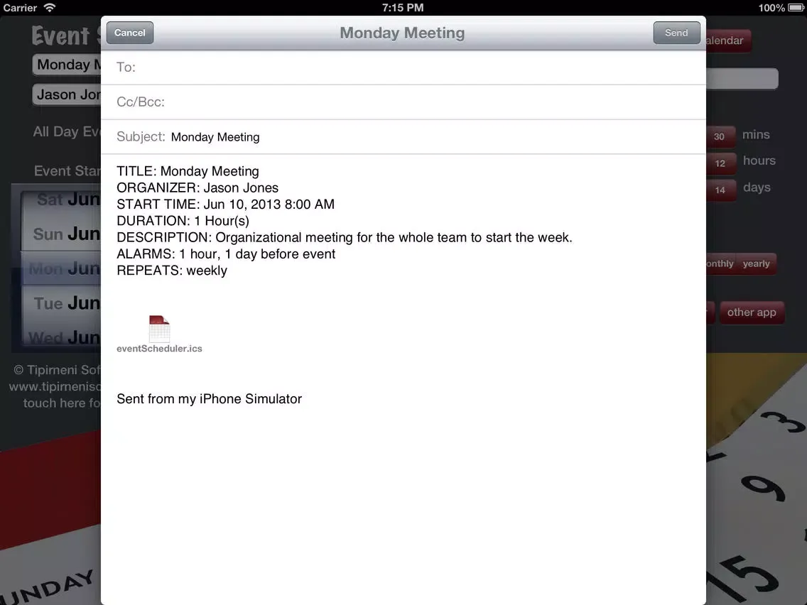 Скриншоты event scheduler free - ics file maker iPad 