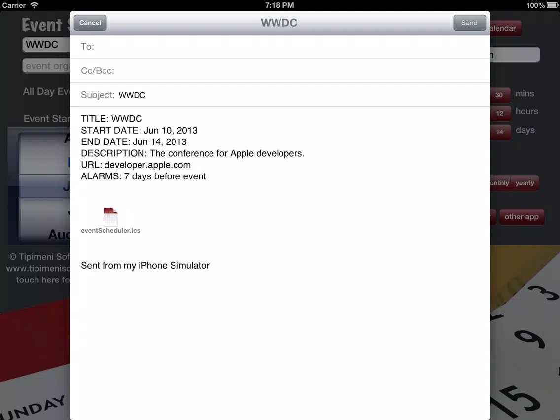 ภาพหน้าจอของ event scheduler free - ics file maker iPad 