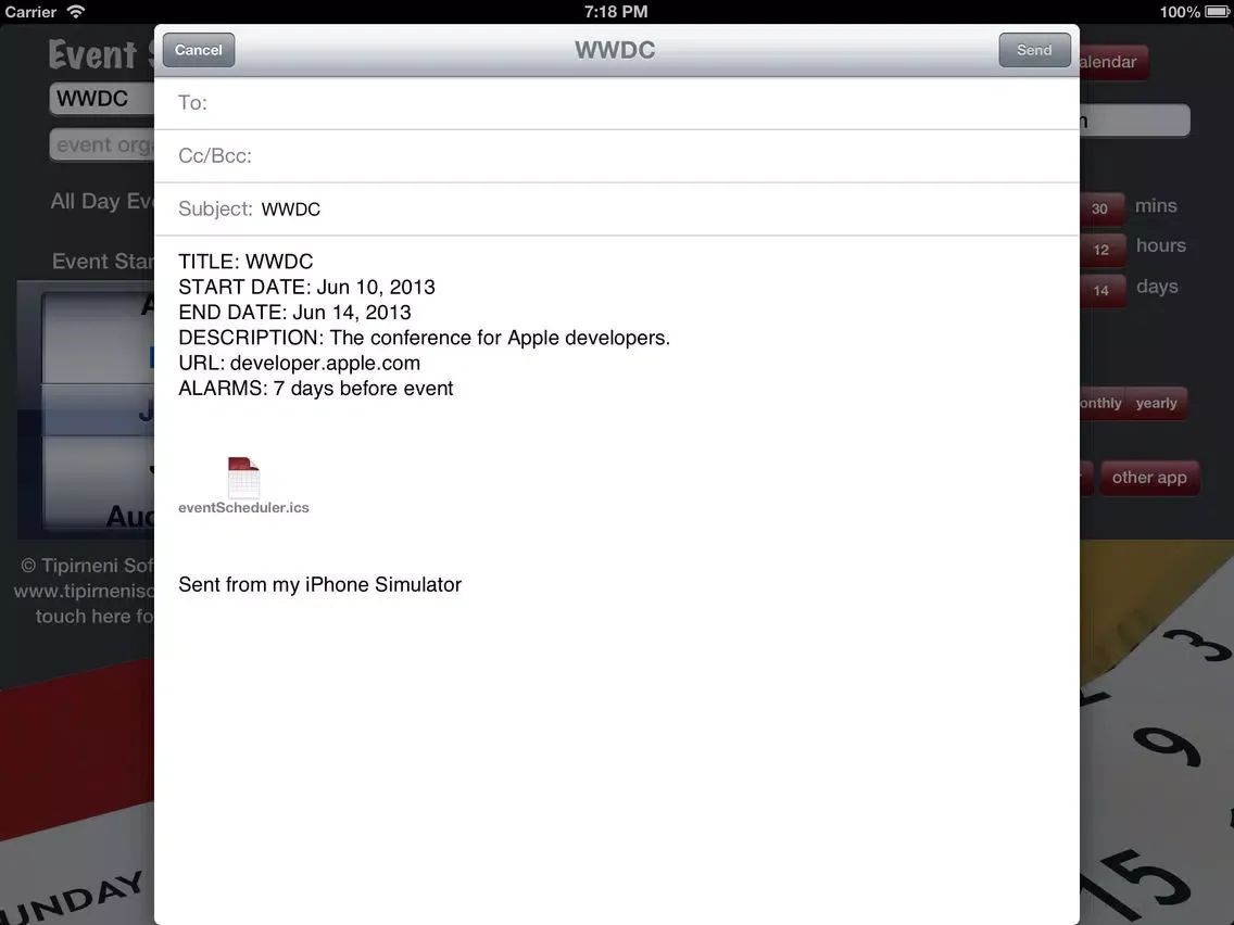 Скриншоты event scheduler free - ics file maker iPad 