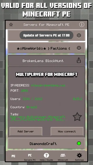 Multiplayer Servers for Minecraft PE & PC w Mods應用截圖