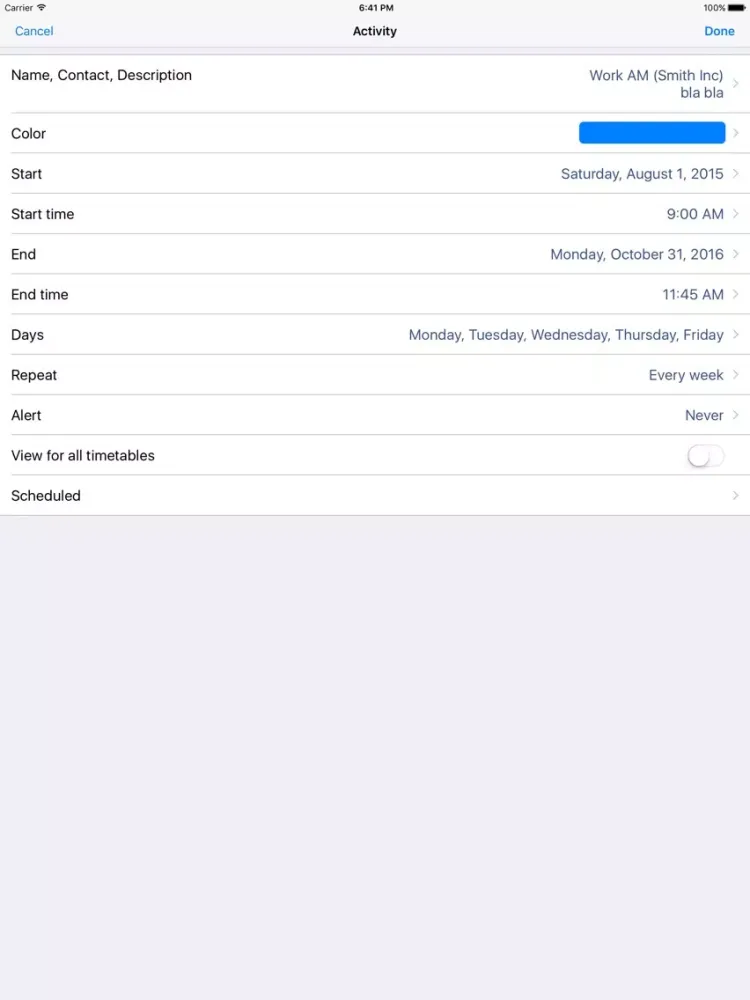 TimeTables & Calendars iPad  سکرین شاٹس