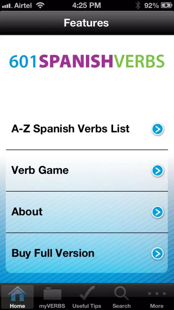 Ảnh chụp màn hình của Berlitz 601 Spanish Verbs.