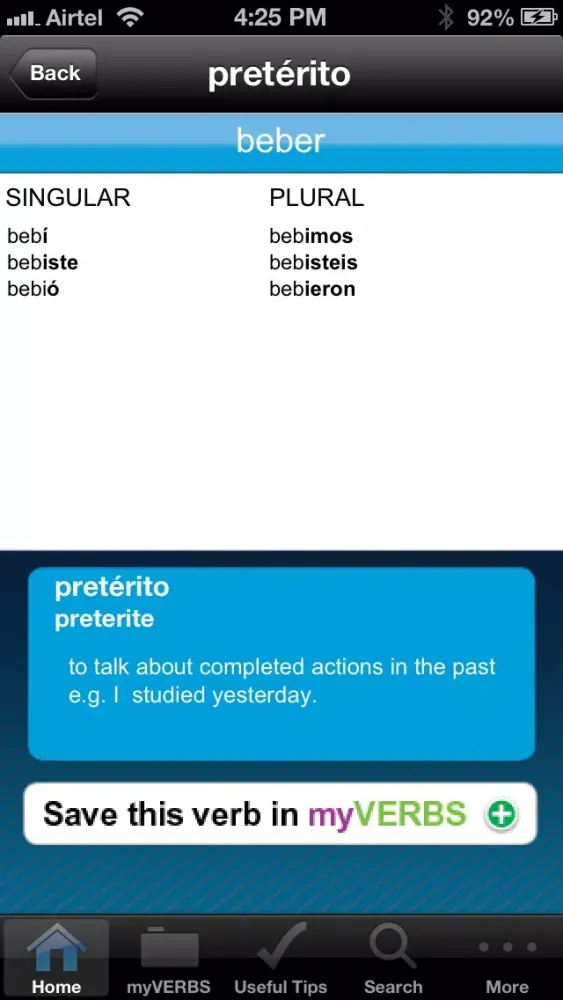 Ảnh chụp màn hình của Berlitz 601 Spanish Verbs.