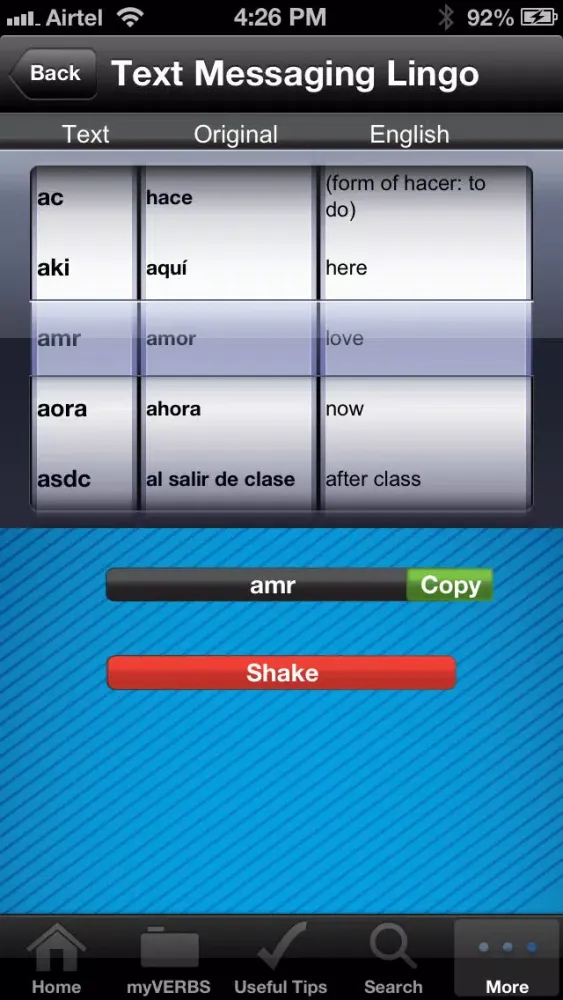 Ảnh chụp màn hình của Berlitz 601 Spanish Verbs.