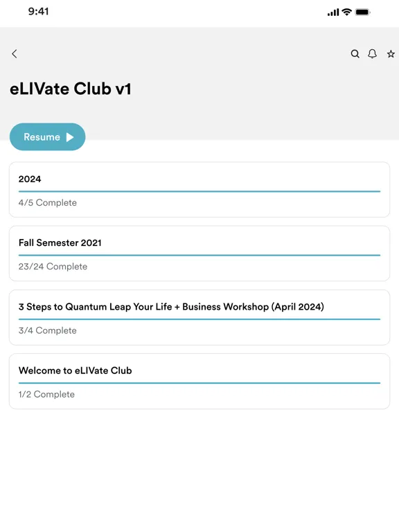 eLIVate Club iPad Screenshots