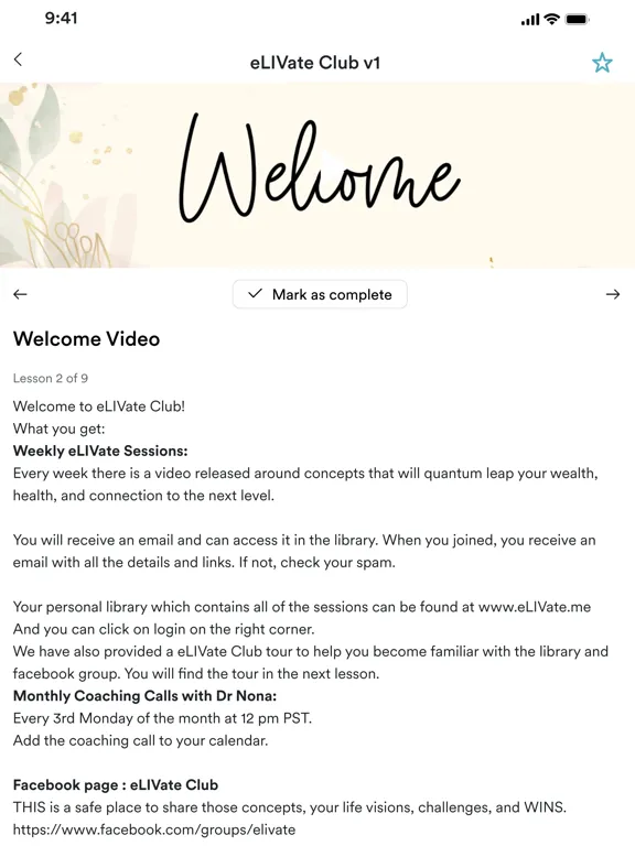 eLIVate Club iPad Screenshots