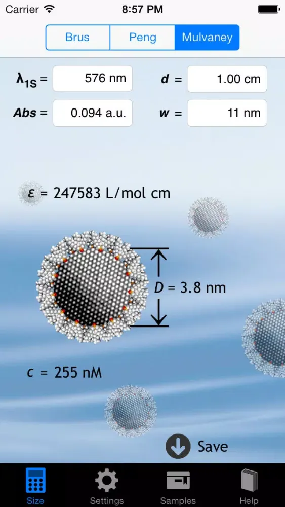 Quantum Dot Size Calculator سکرین شاٹس