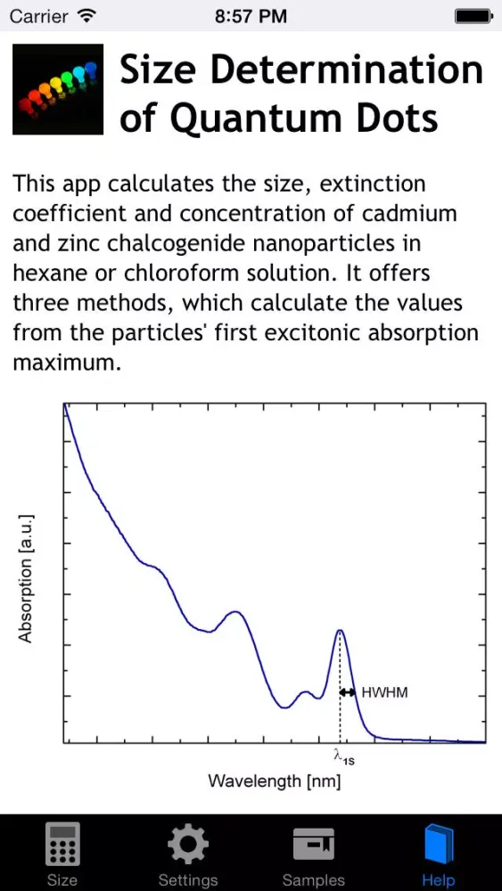 Quantum Dot Size Calculator سکرین شاٹس