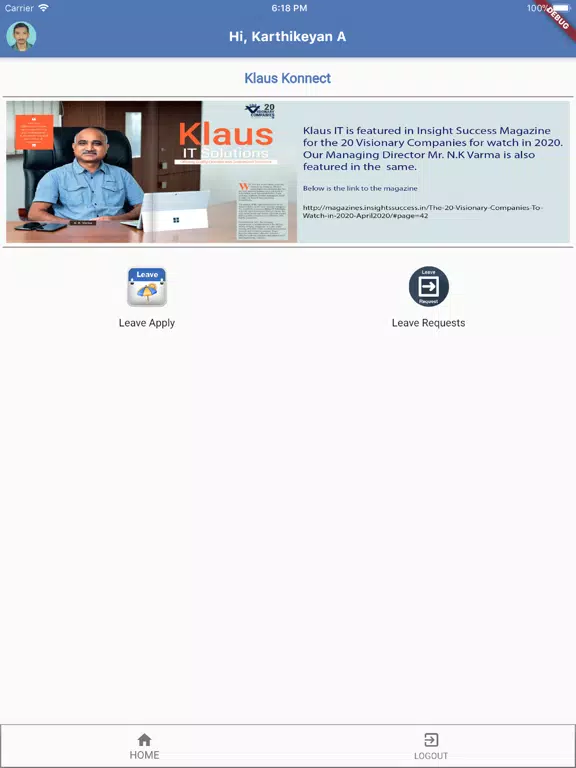 Tangkapan layar Klaus Konnect iPad 