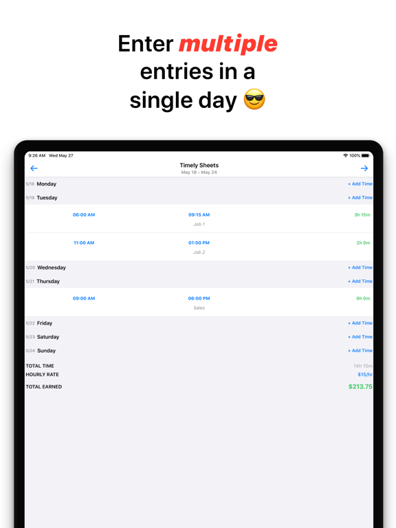 Capturas de tela do Timely Sheets iPad 