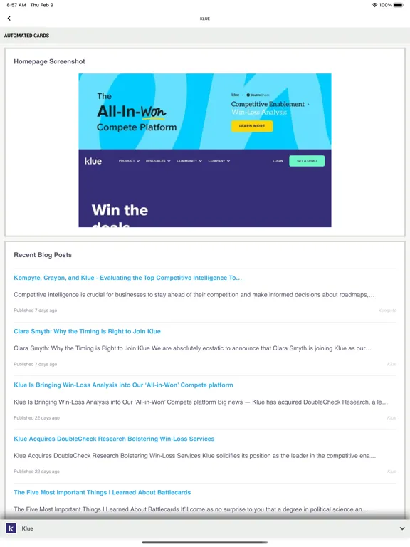 Klue - Competitive Enablement iPad  Screenshots