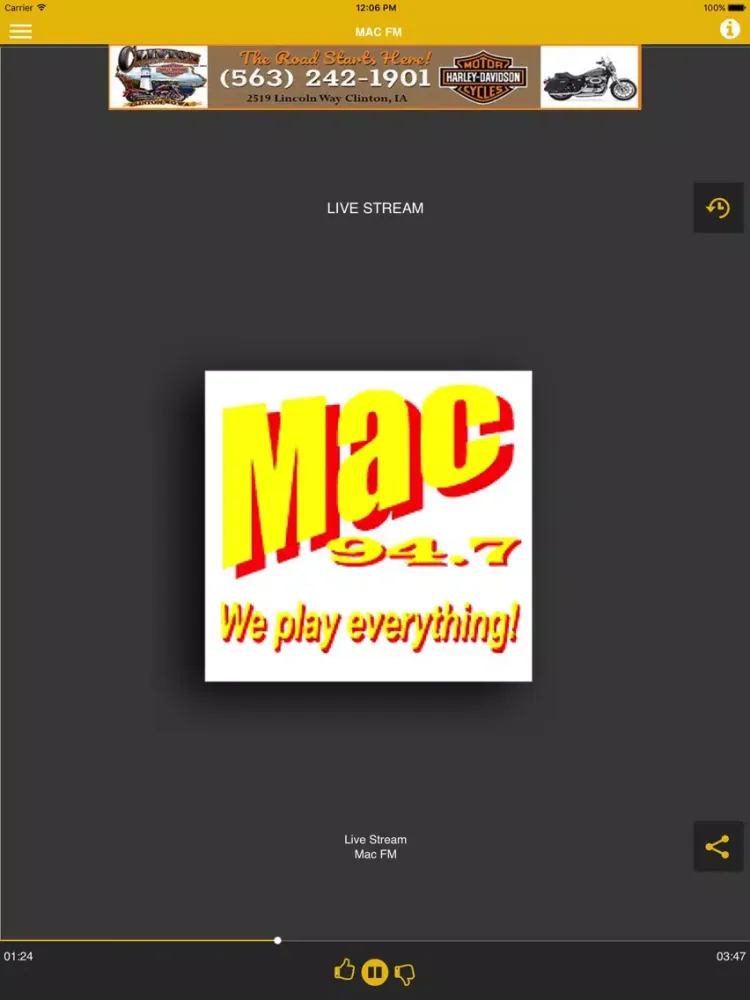 Tangkapan layar MAC FM KMCN iPad 