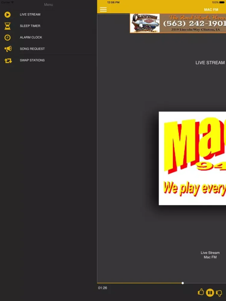 Tangkapan layar MAC FM KMCN iPad 
