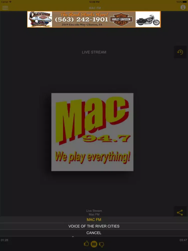 Tangkapan layar MAC FM KMCN iPad 